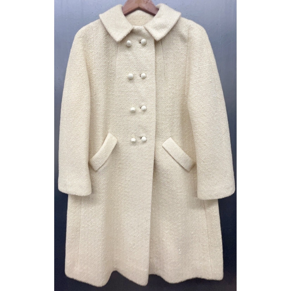 Vtg Bromleigh Coat Women M Oatmeal Beige Yellow Button Classic Old Money Cottage